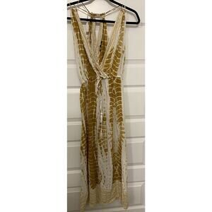 Spagia Dress Womens Large Gold White Tie Dye Maxi Strappy Sexy Boho Hippie Geo